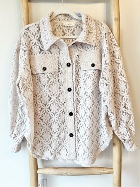 By Together Boutique Brand Cream Crochet Lace Button Down Lightweight Shacket S